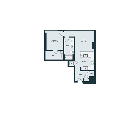 Floor plan for 1 bed, 1 bath, 819 sqft